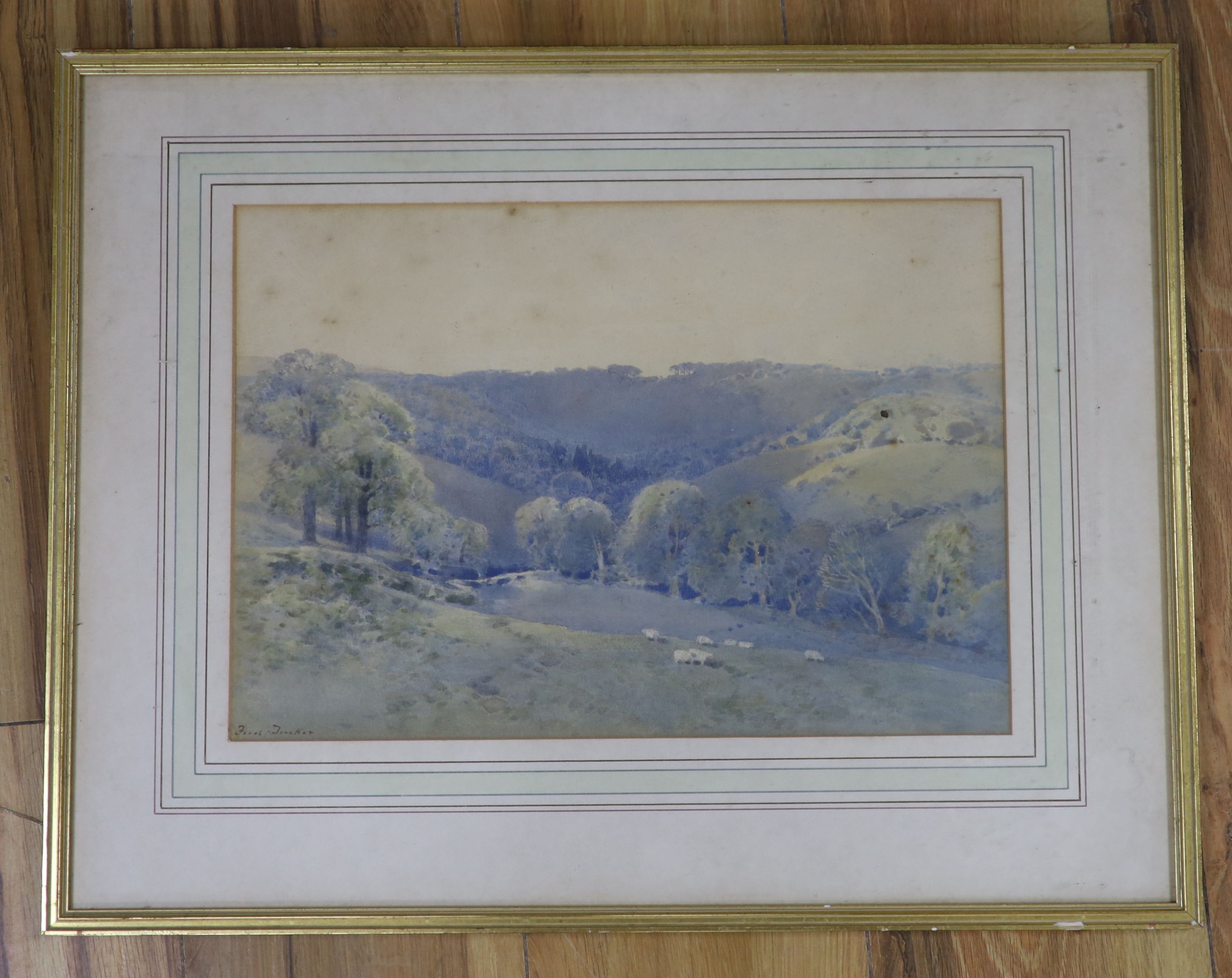 Frederick Tucker (fl.1880-1915), watercolour, View on the South Downs, signed, 25 x 36cm